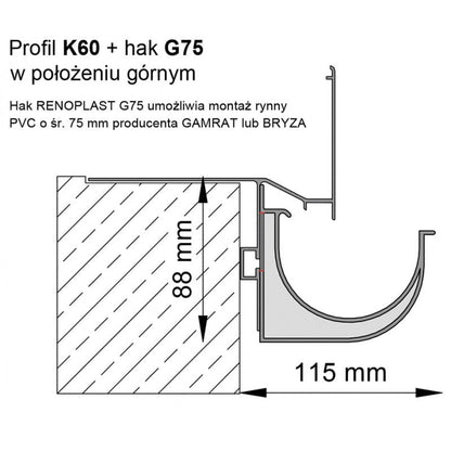 Profil okapowy Renoplast K60 Brąz RAL 8019